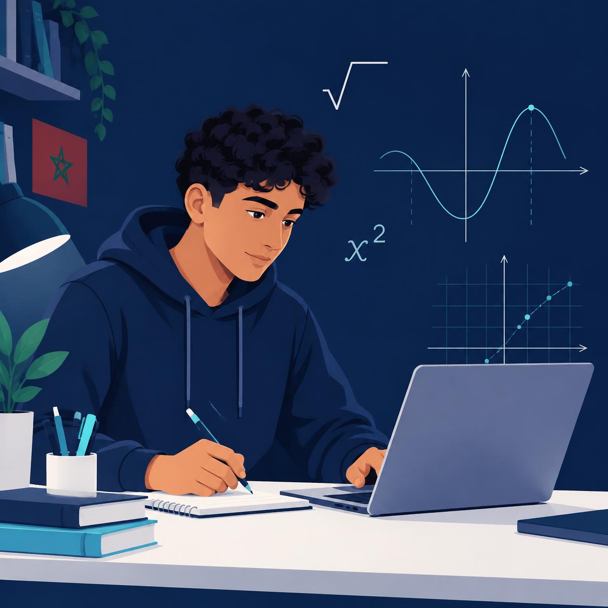 Élève marocain travaillant les mathématiques en ligne
